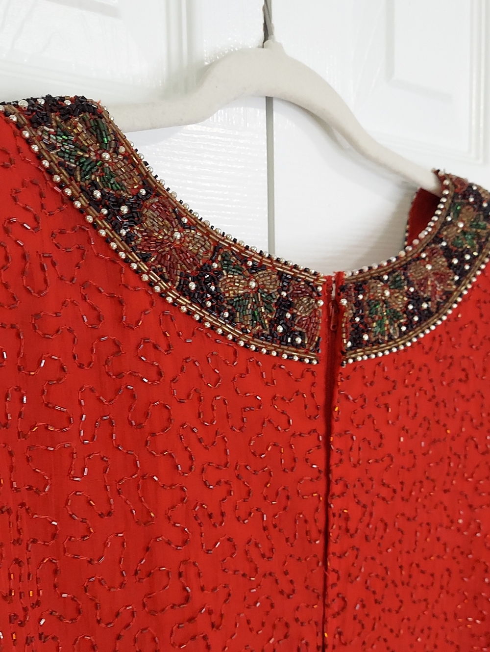 Laurence Kazar Top, Size 2X, Red 100% Silk, Beaded Holiday Party - Picture 9 of 12